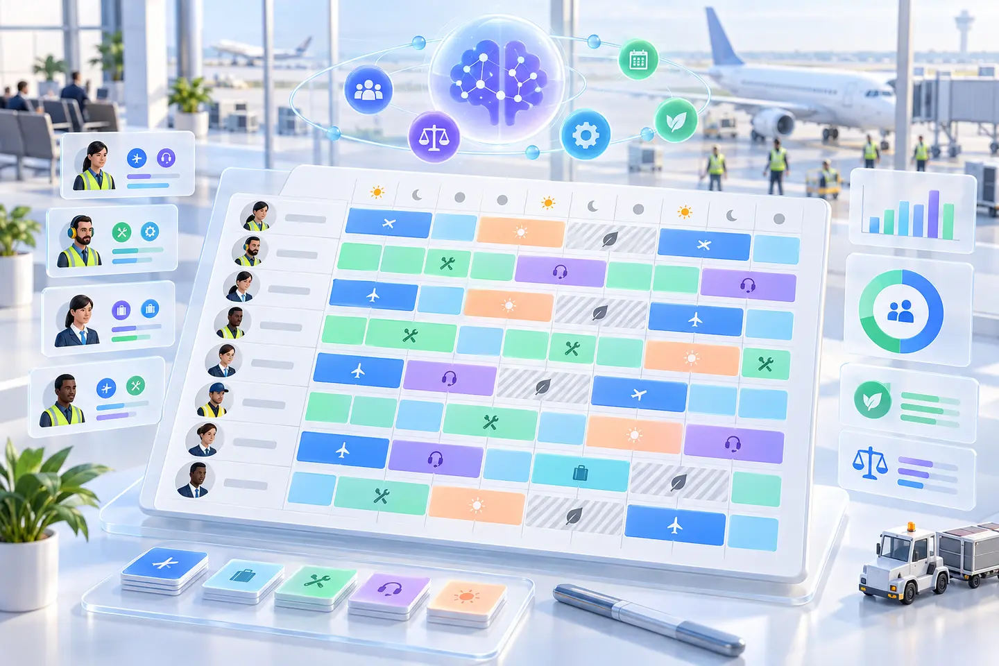 AI assisted monthly airport workforce roster with skills, leave and fairness indicators